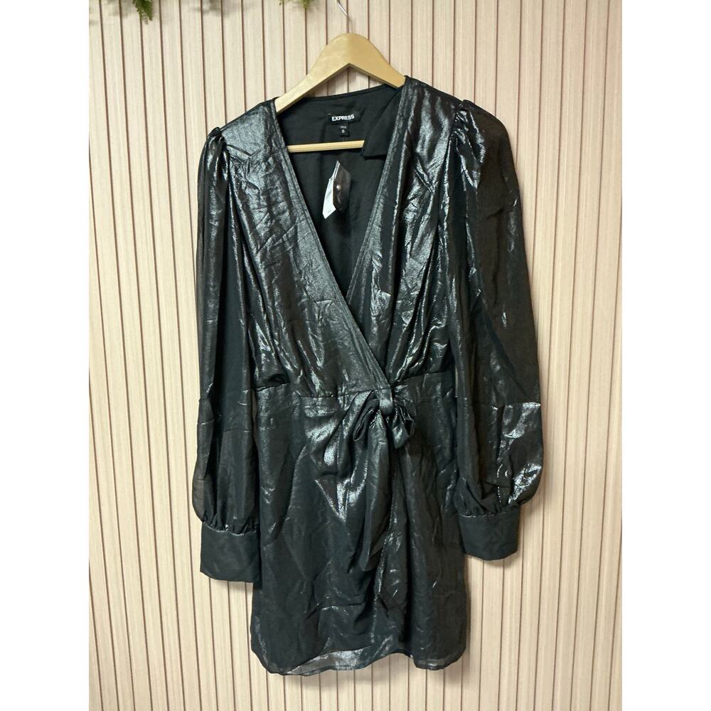 Express Black Shimmer Wrap Tie Dress Size M
